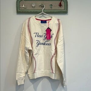 Terez x MLB New York Yankees Cream BASEBALL Stitch Sweatshirt XL NEW